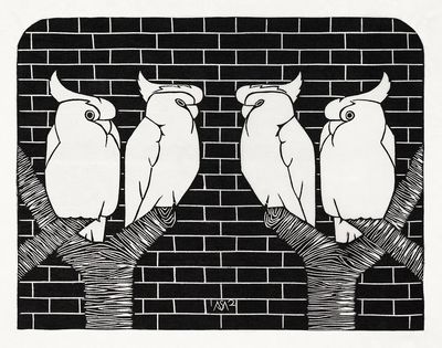 Cockatoos on a Branch — Minimalist Print. poster