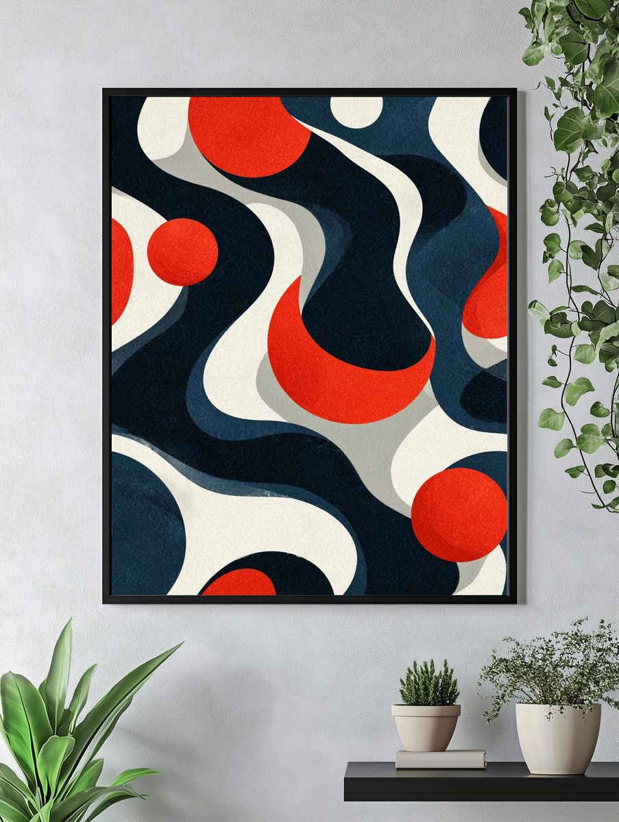 Abstract Waves and Circles Poster. — room view 4