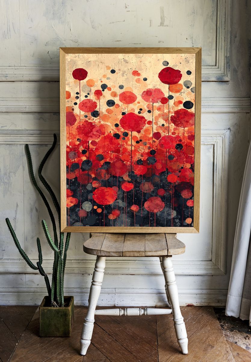 Abstract Red Bubbles Poster. — room view 1