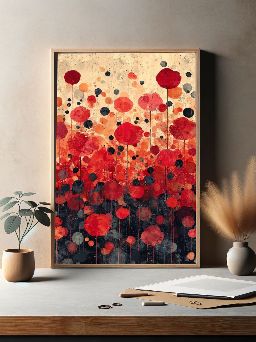 Abstract Red Bubbles Poster. — room view 2