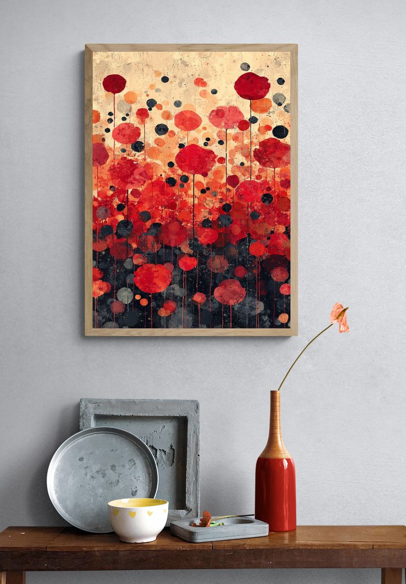 Abstract Red Bubbles Poster. — room view 3