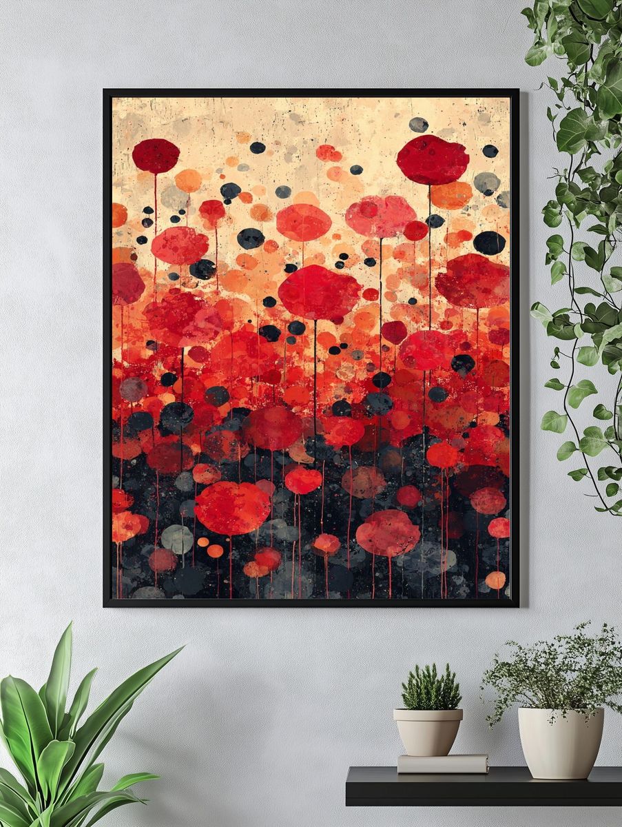 Abstract Red Bubbles Poster. — room view 4