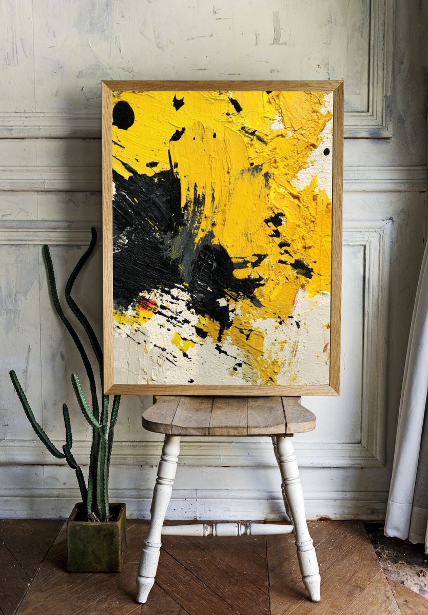 Abstract Yellow and Black Art Poster. — room view 1