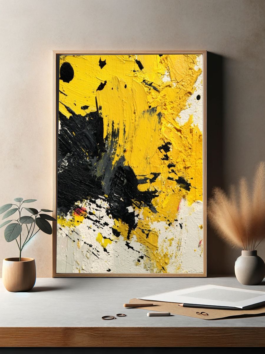 Abstract Yellow and Black Art Poster. — room view 2
