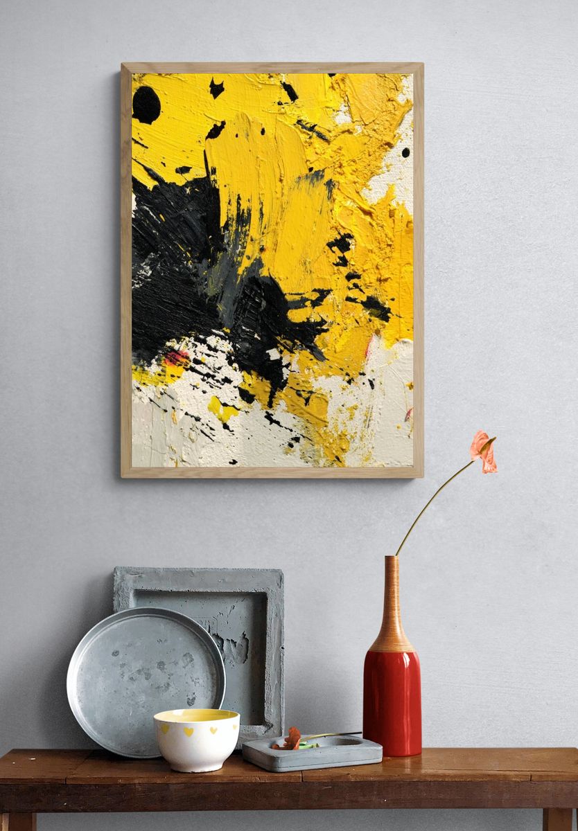 Abstract Yellow and Black Art Poster. — room view 3