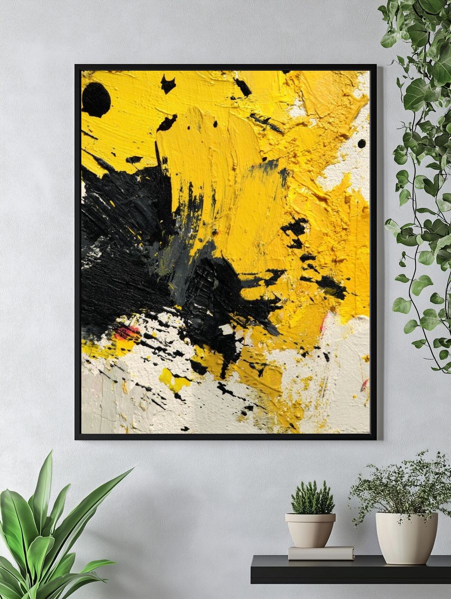 Abstract Yellow and Black Art Poster. — room view 4