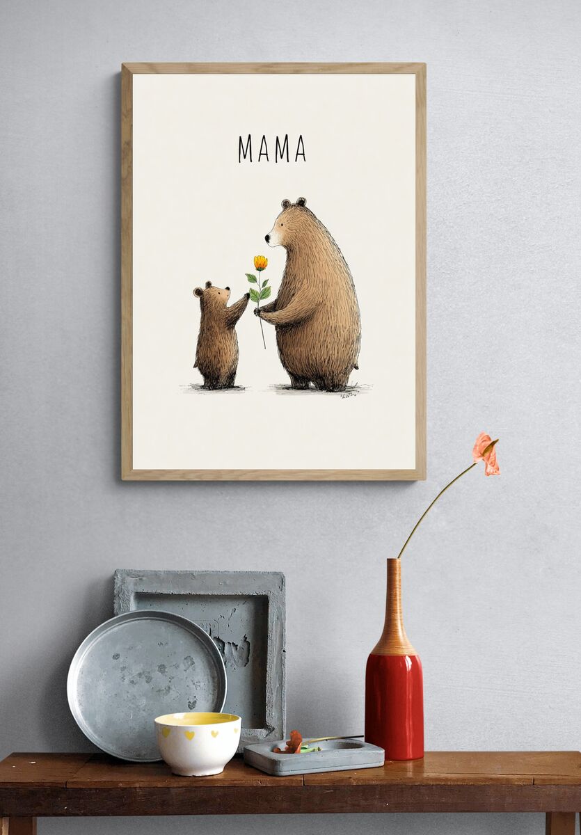 Mama Bear and Cub — Illustration Print. — room view 3