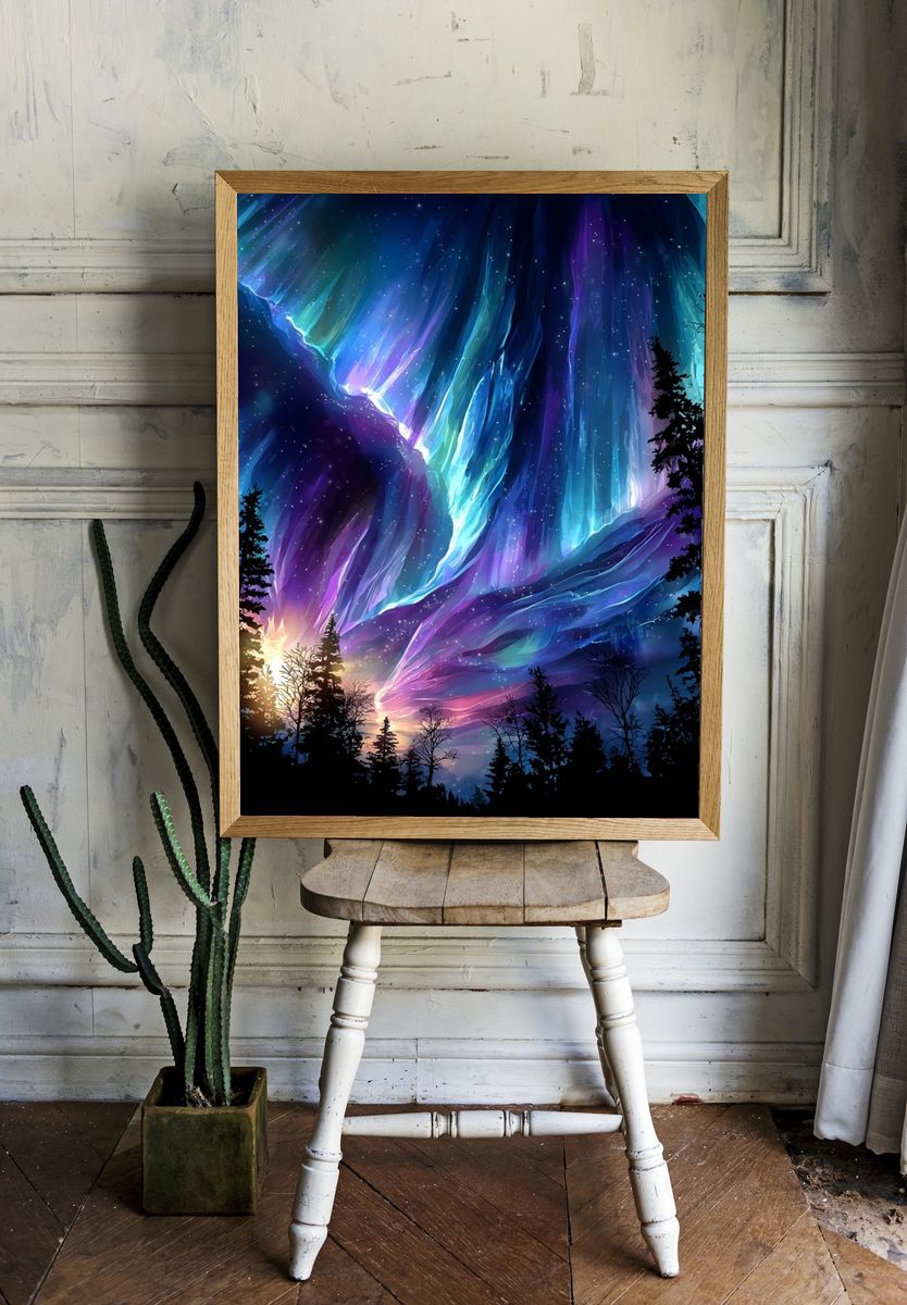 Aurora Borealis — Digital Art Print. — room view 1
