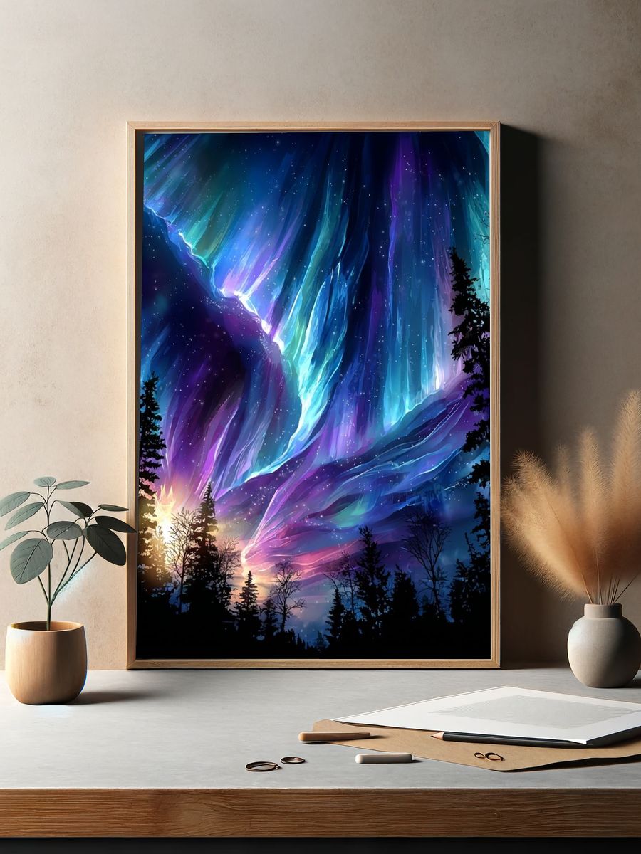 Aurora Borealis — Digital Art Print. — room view 2
