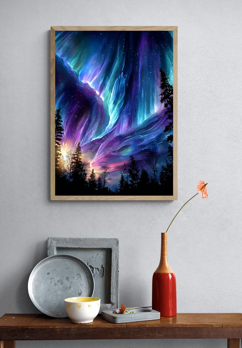 Aurora Borealis — Digital Art Print. — room view 3