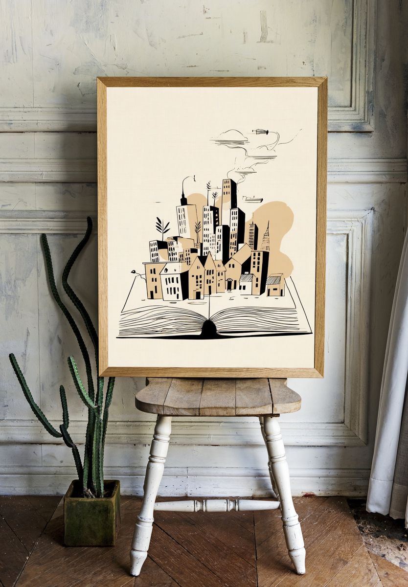 Cityscape from a Book — Illustration Print. — room view 1
