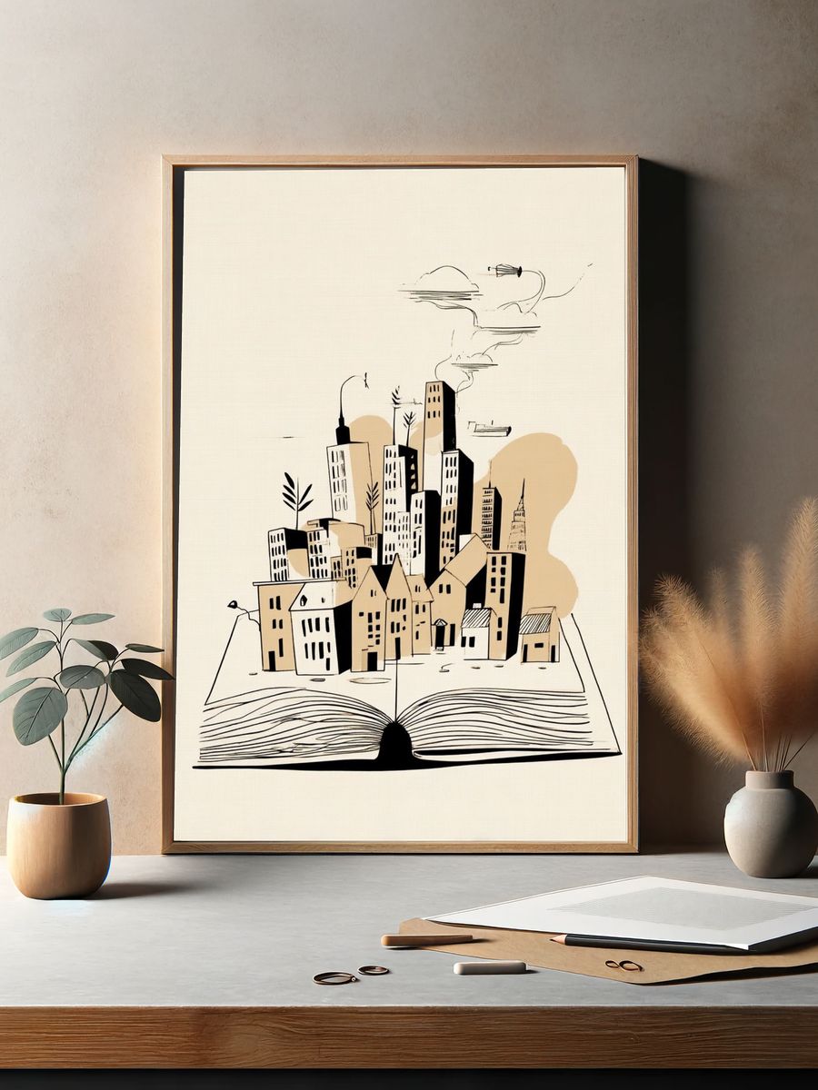 Cityscape from a Book — Illustration Print. — room view 2