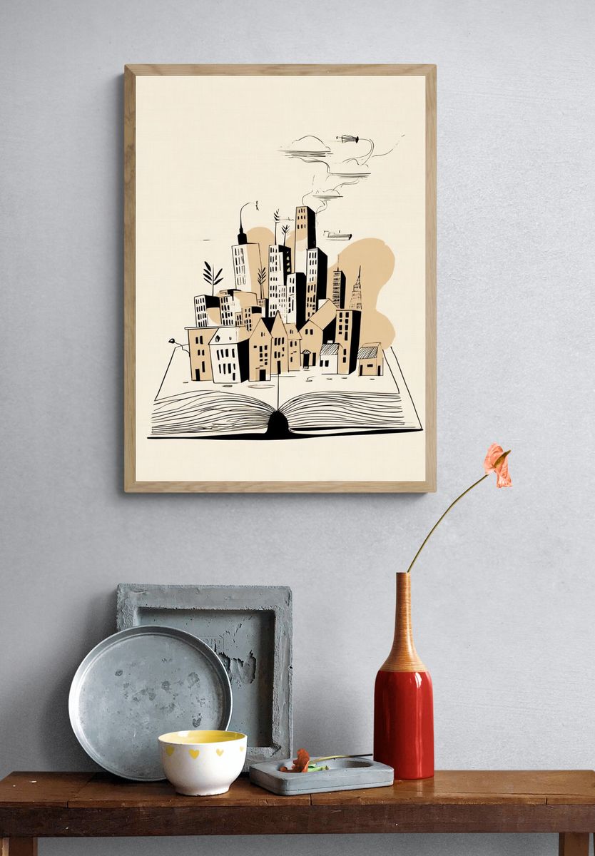 Cityscape from a Book — Illustration Print. — room view 3
