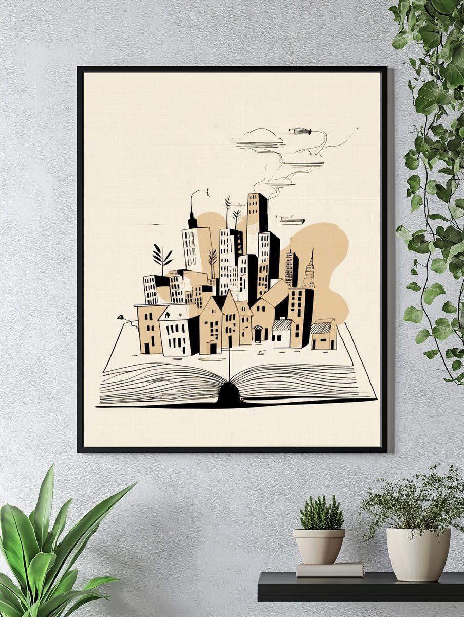 Cityscape from a Book — Illustration Print. — room view 4