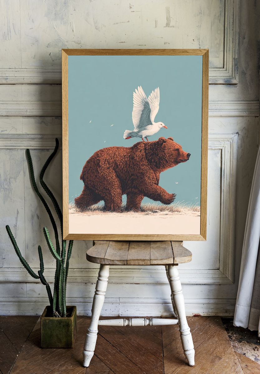 Bear and Bird — Illustration Print. — room view 1