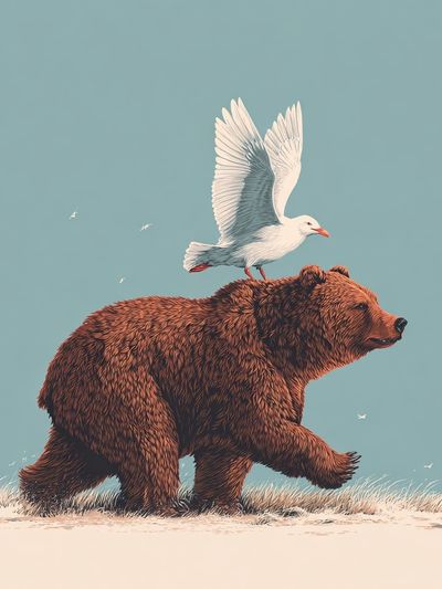 Bear and Bird — Illustration Print. poster print