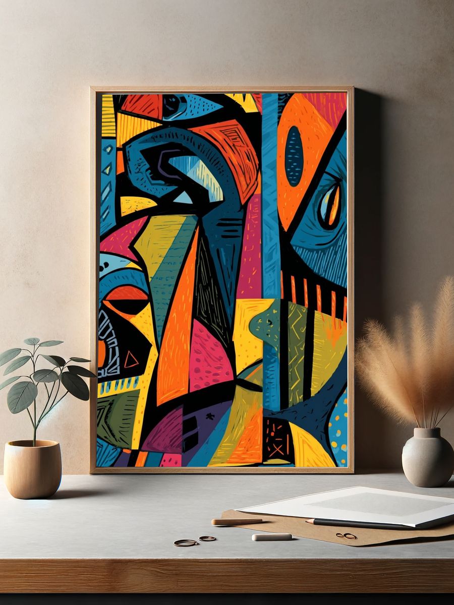 Abstract Faces — Colorful Print. — room view 2