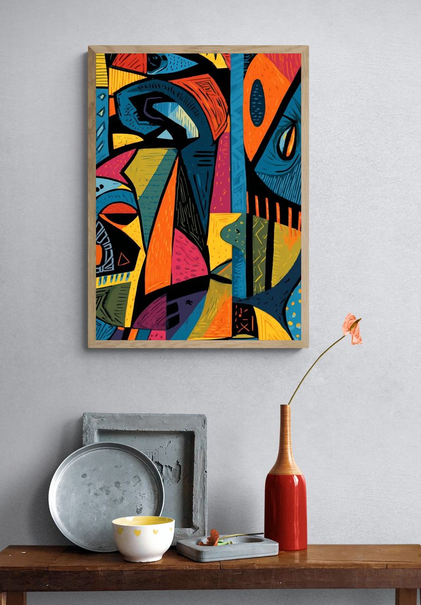 Abstract Faces — Colorful Print. — room view 3