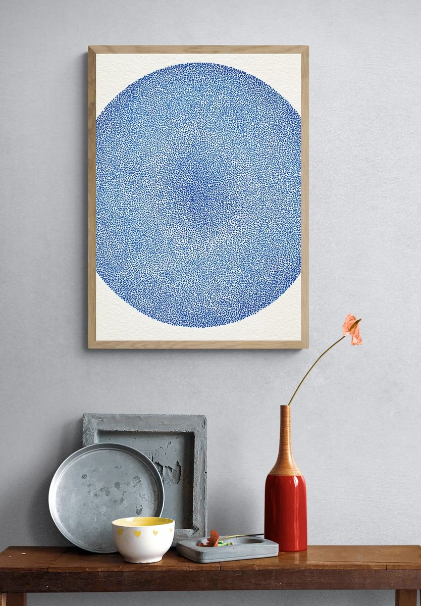 Blue Dotted Circle Abstract Poster. — room view 3