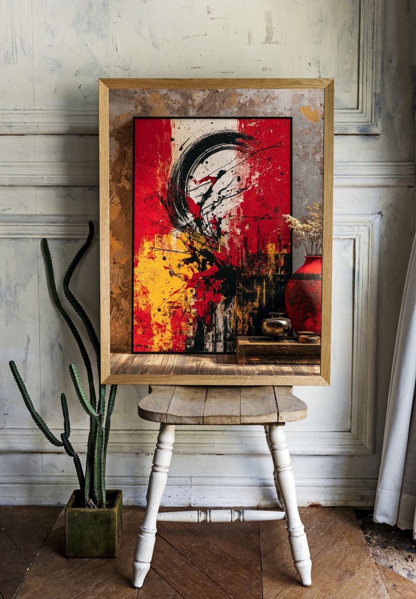 Red Black Abstract Expressionism Poster. room preview