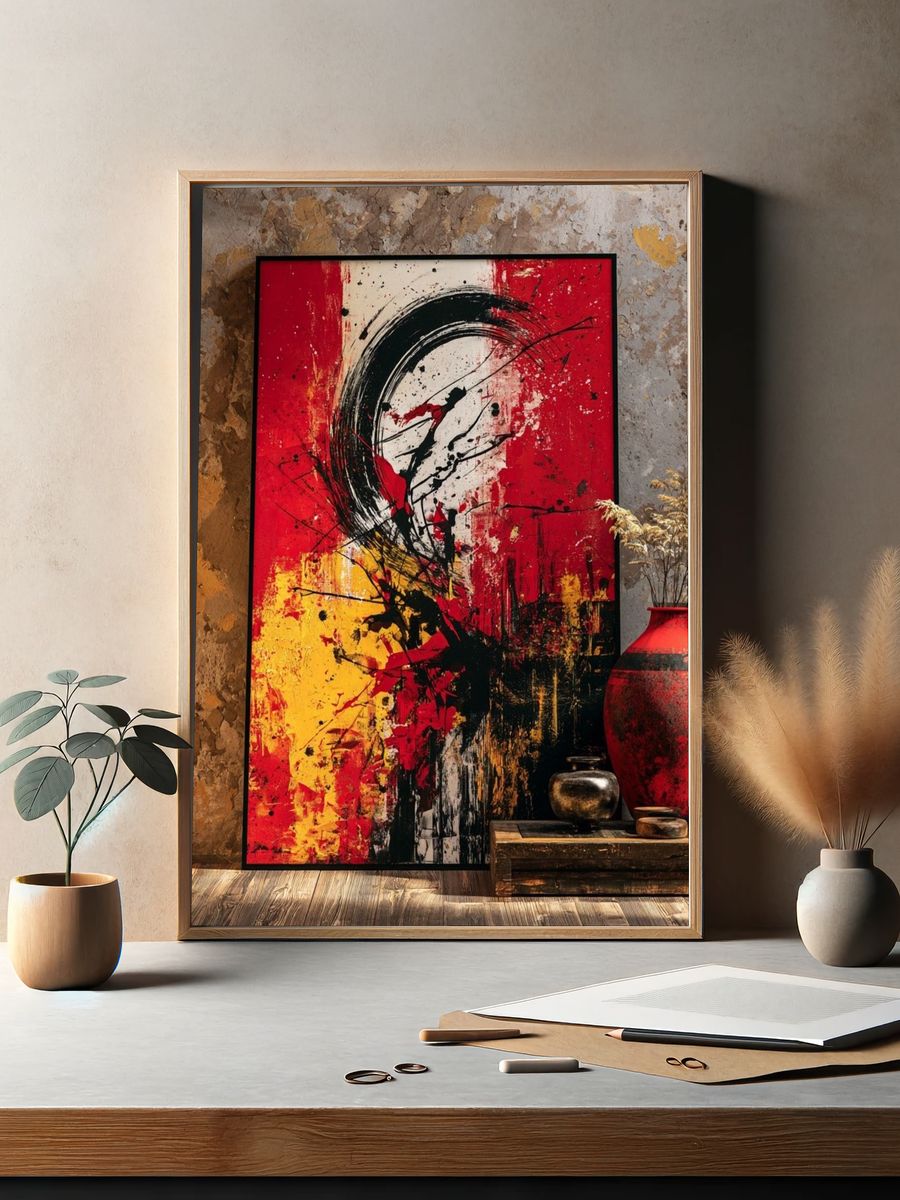 Red Black Abstract Expressionism Poster. — room view 2
