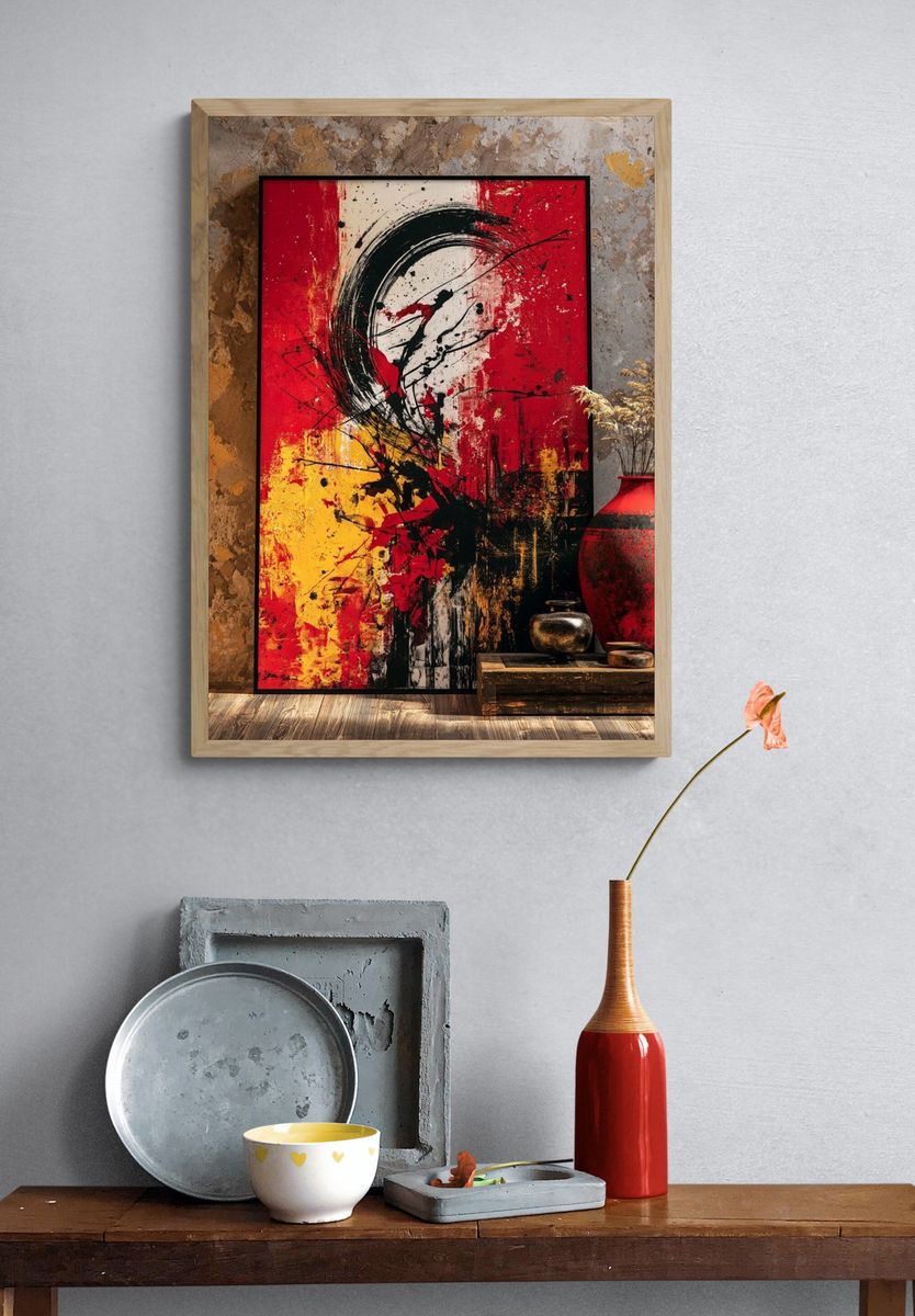 Red Black Abstract Expressionism Poster. — room view 3