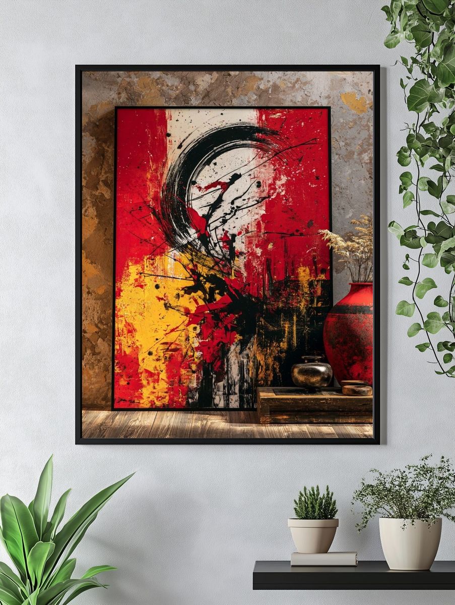 Red Black Abstract Expressionism Poster. — room view 4