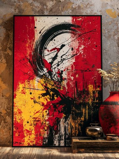 Red Black Abstract Expressionism Poster.