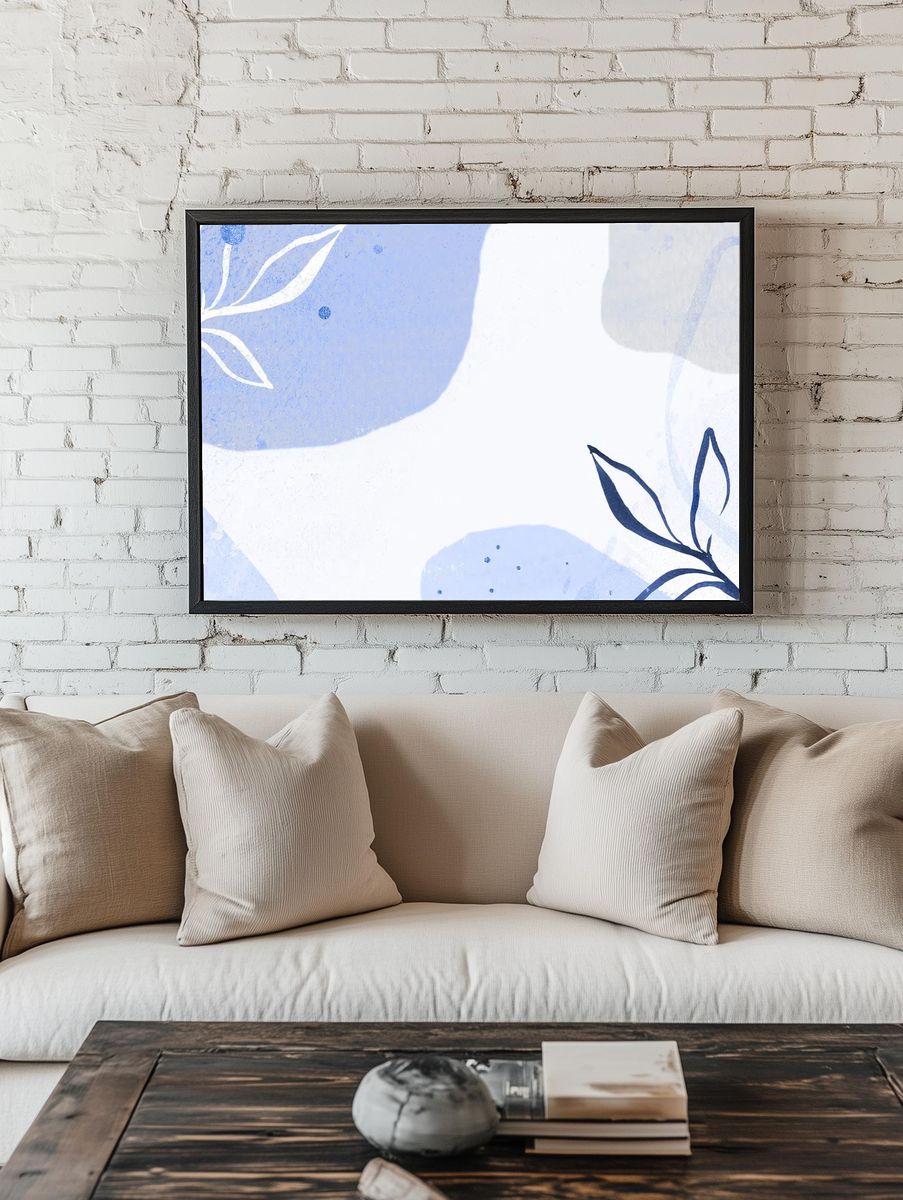 Abstract Floral Blue Poster. — room view 1