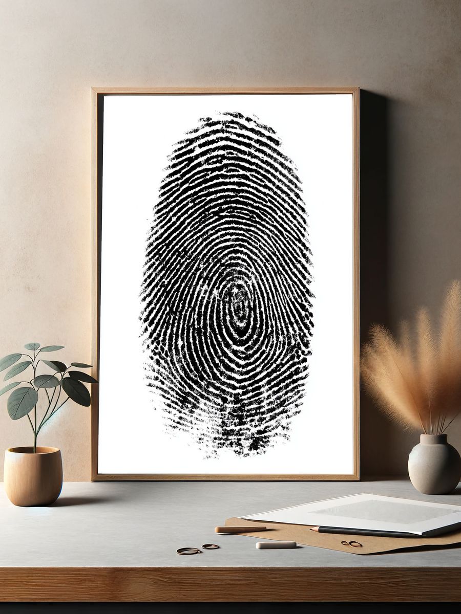 Fingerprint Texture Black-White Poster. — room view 2