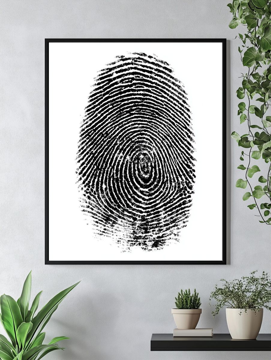 Fingerprint Texture Black-White Poster. — room view 4