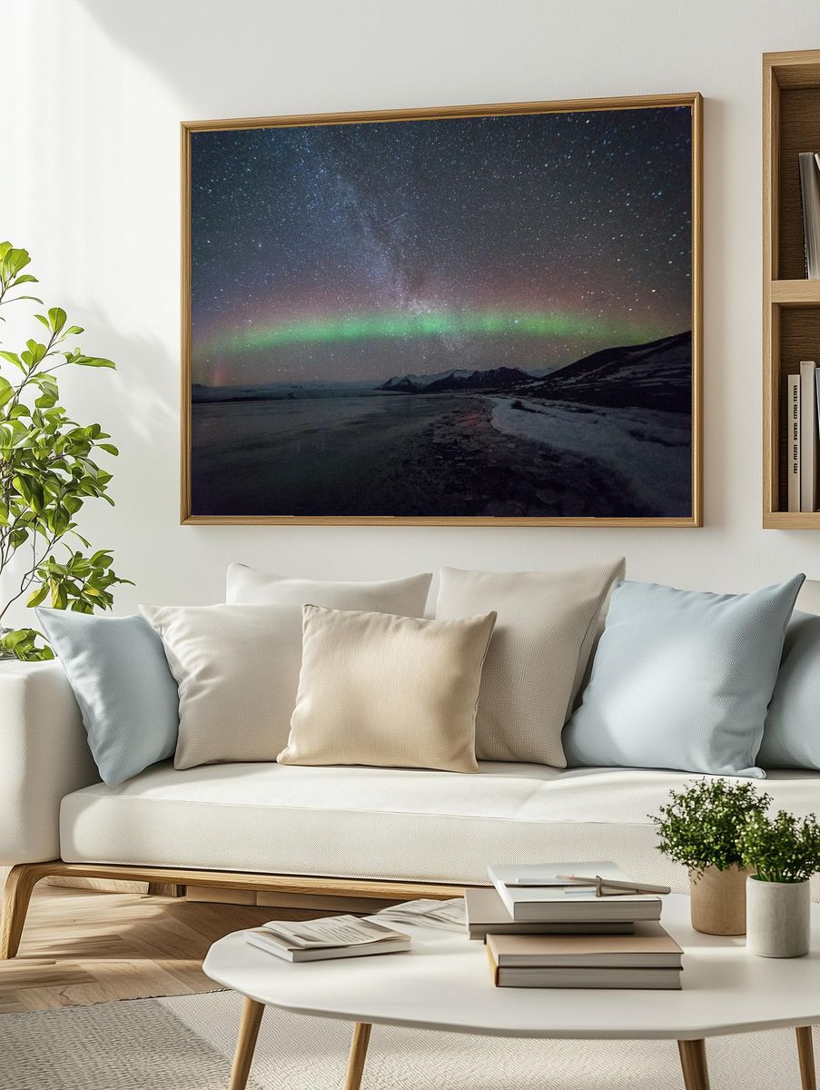 Aurora Borealis Over Frozen Lake — Photography Print. — room view 2