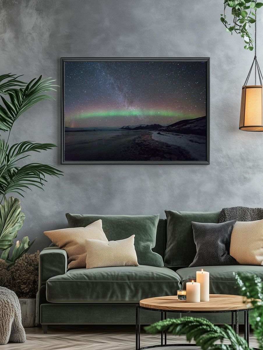 Aurora Borealis Over Frozen Lake — Photography Print. — room view 4