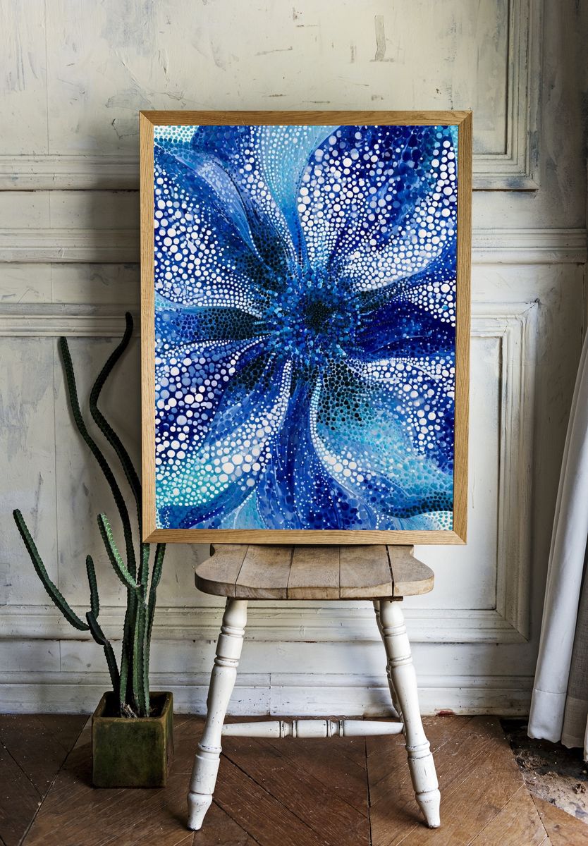 Blue Floral Abstract Poster. — room view 1
