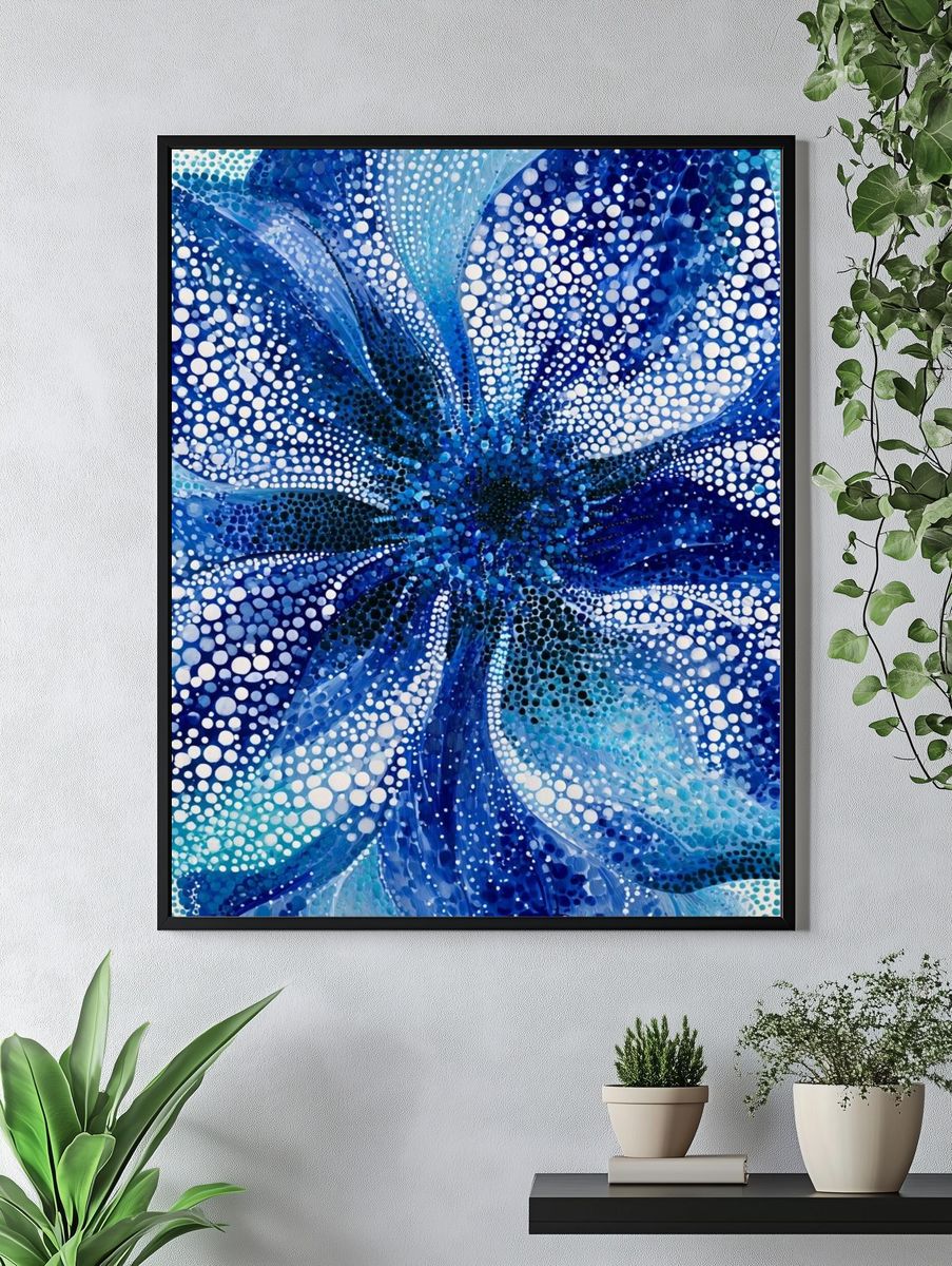 Blue Floral Abstract Poster. — room view 4