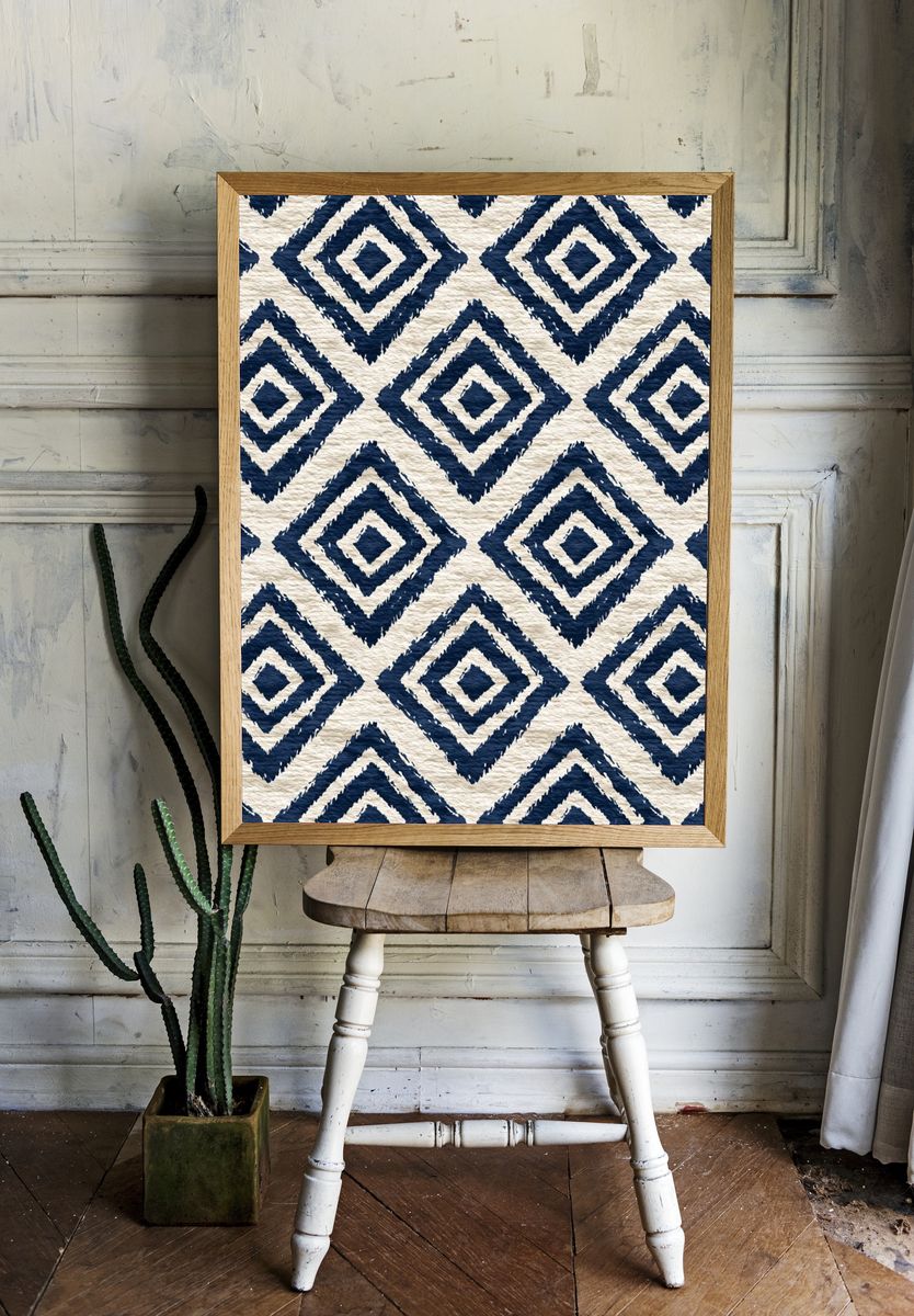 Navy Diamond Pattern Print. room preview