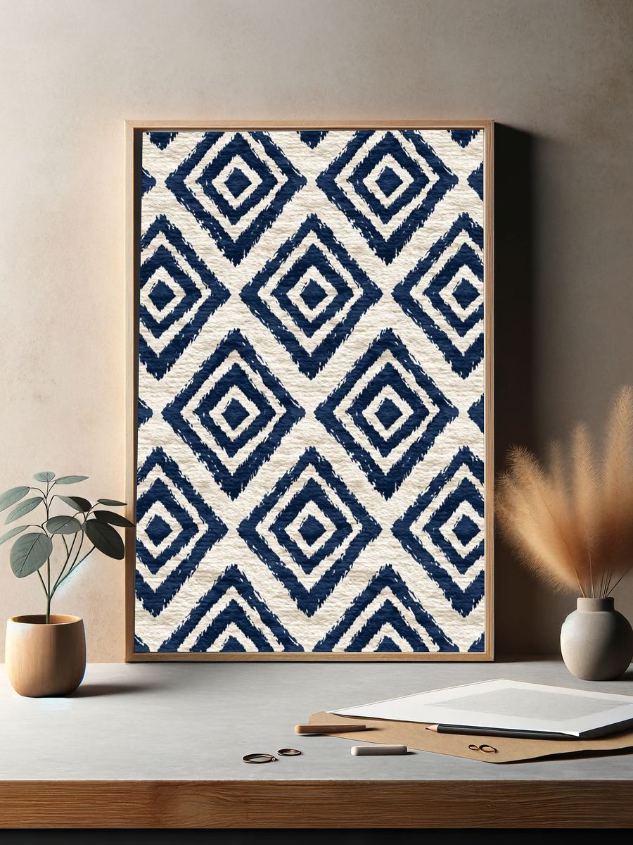 Navy Diamond Pattern Print. — room view 2