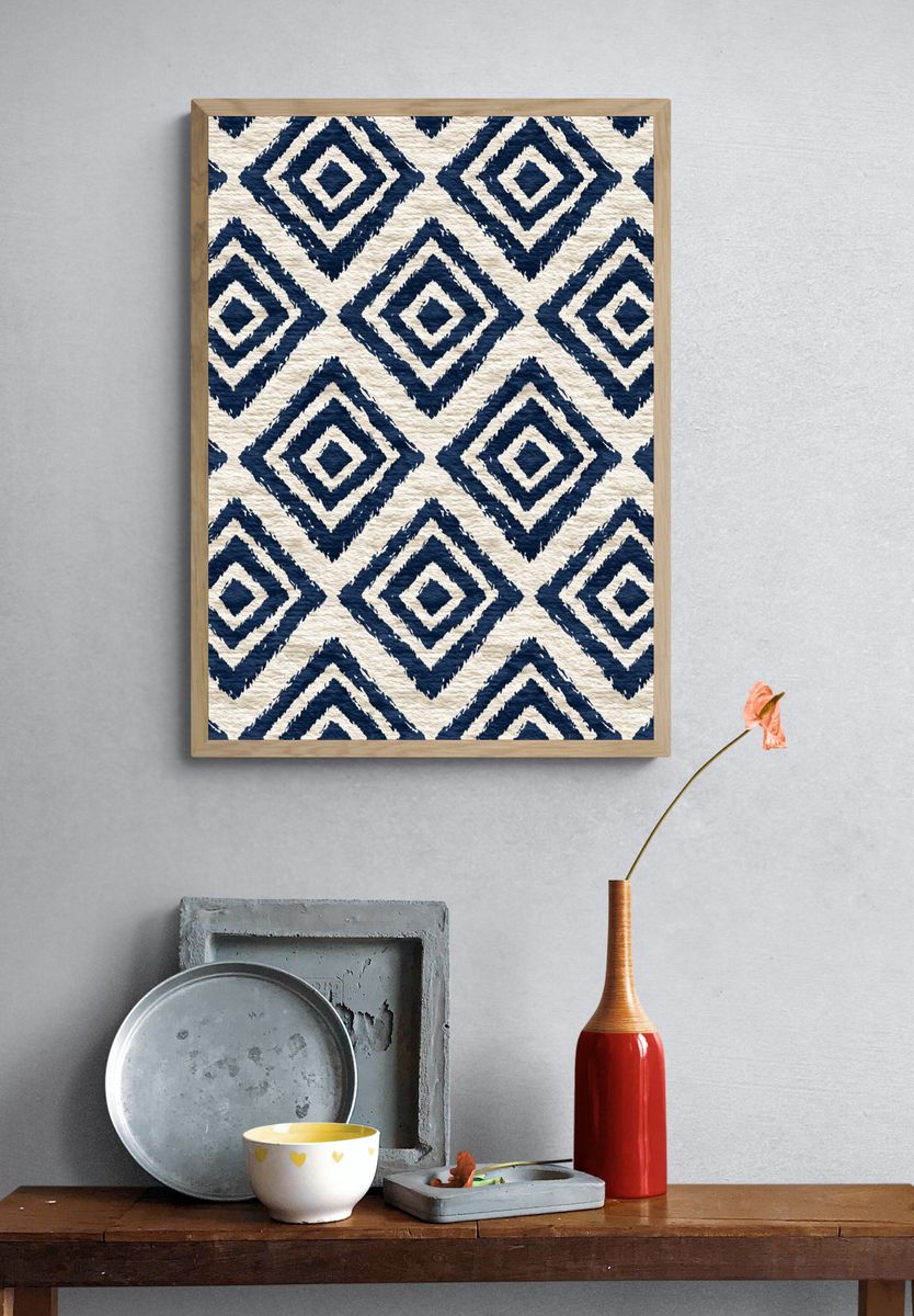 Navy Diamond Pattern Print. — room view 3