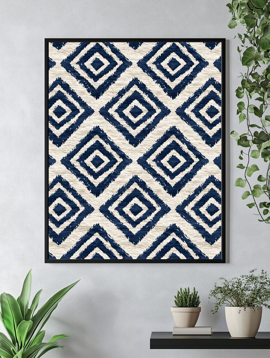 Navy Diamond Pattern Print. — room view 4