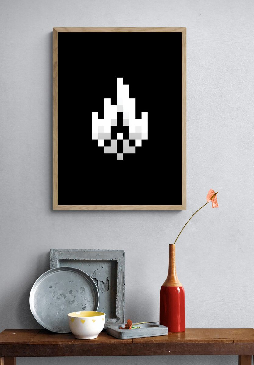 Pixel Flame Abstract Print. — room view 3