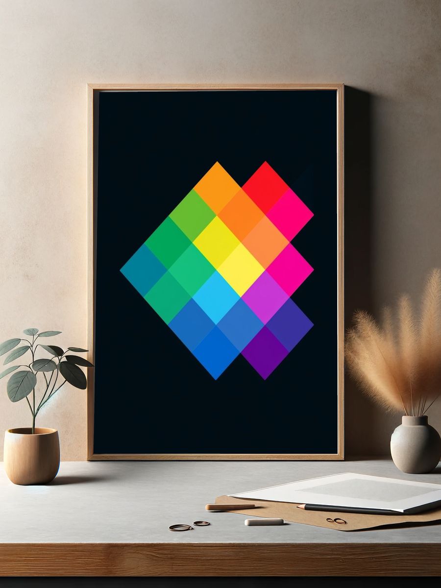 Geometric Color Grid Abstract Poster. — room view 2
