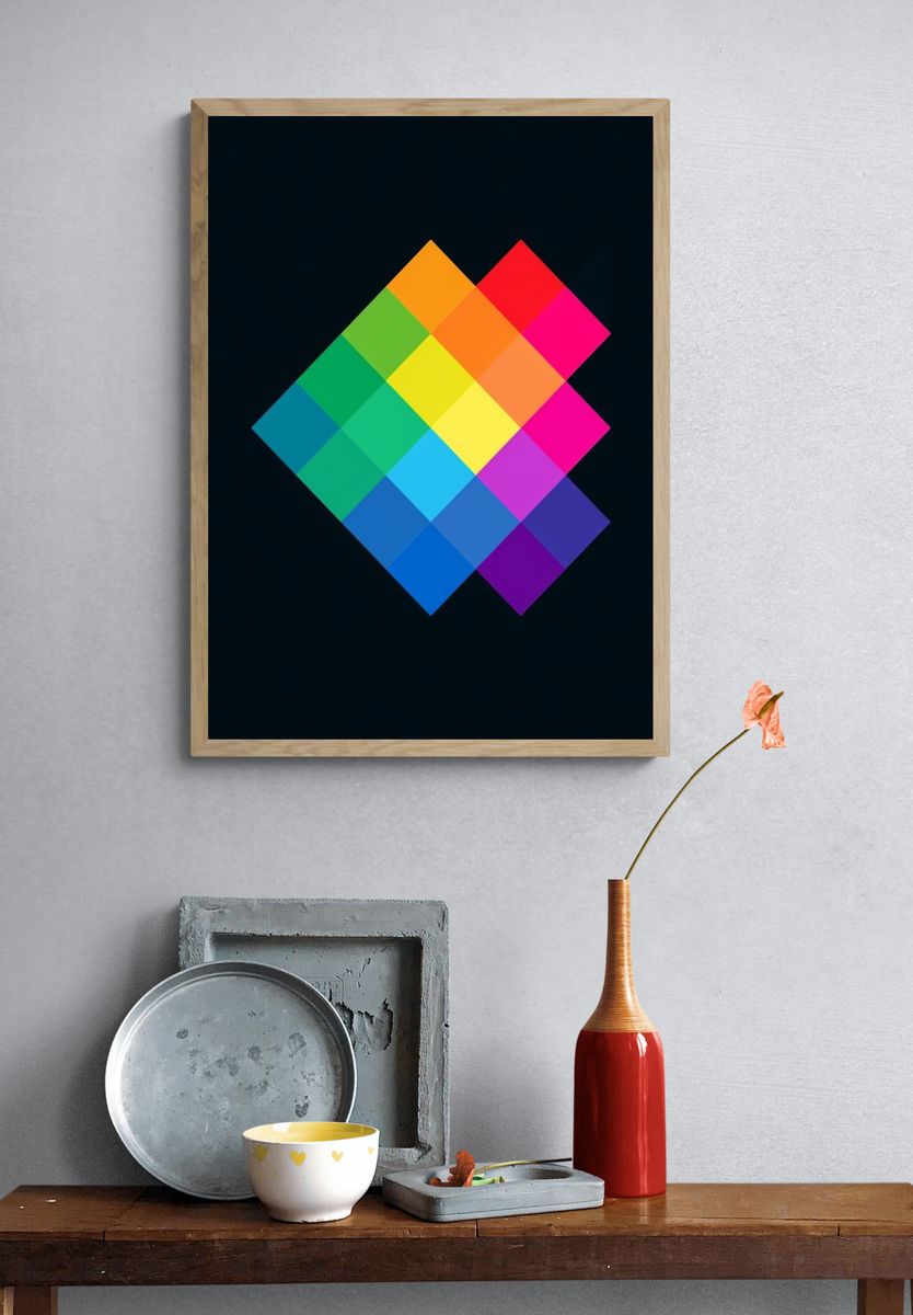 Geometric Color Grid Abstract Poster. — room view 3