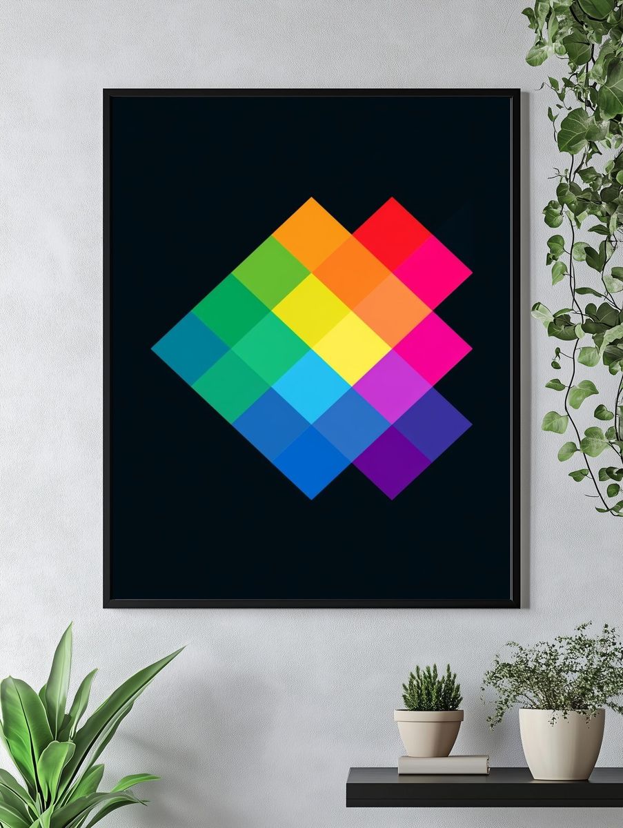 Geometric Color Grid Abstract Poster. — room view 4