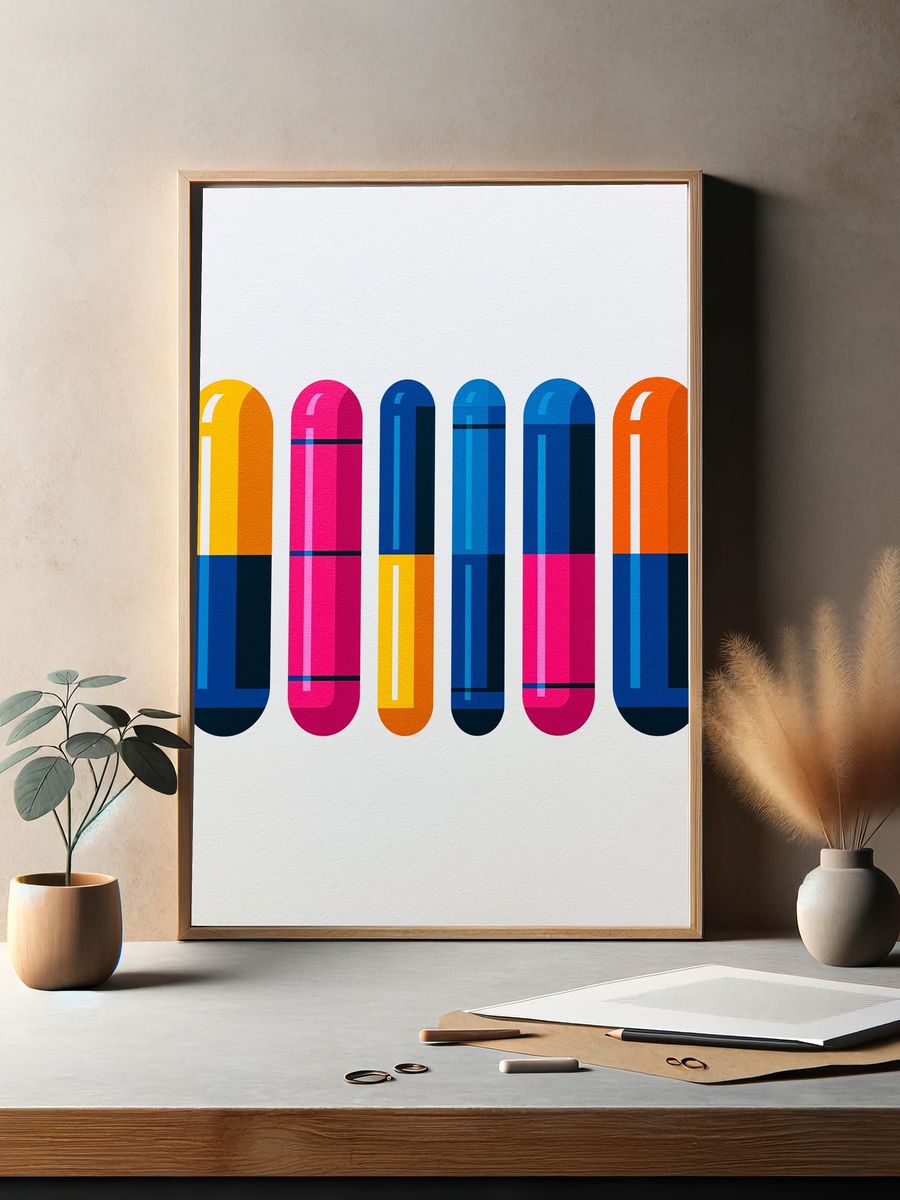 Colorful Geometric Capsules Poster. — room view 2