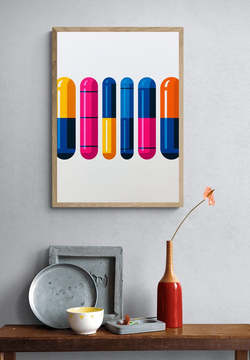 Colorful Geometric Capsules Poster. — room view 3