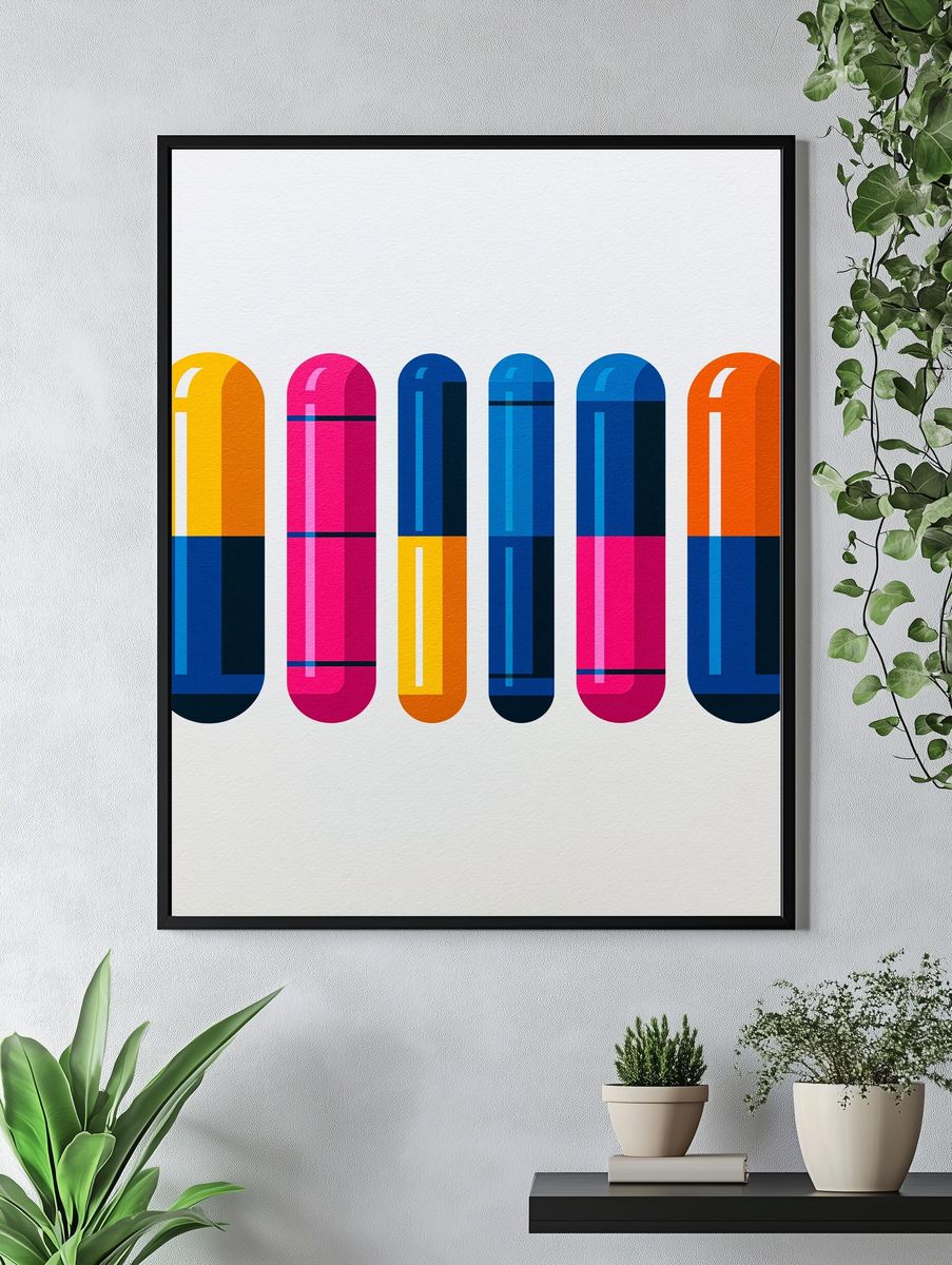 Colorful Geometric Capsules Poster. — room view 4