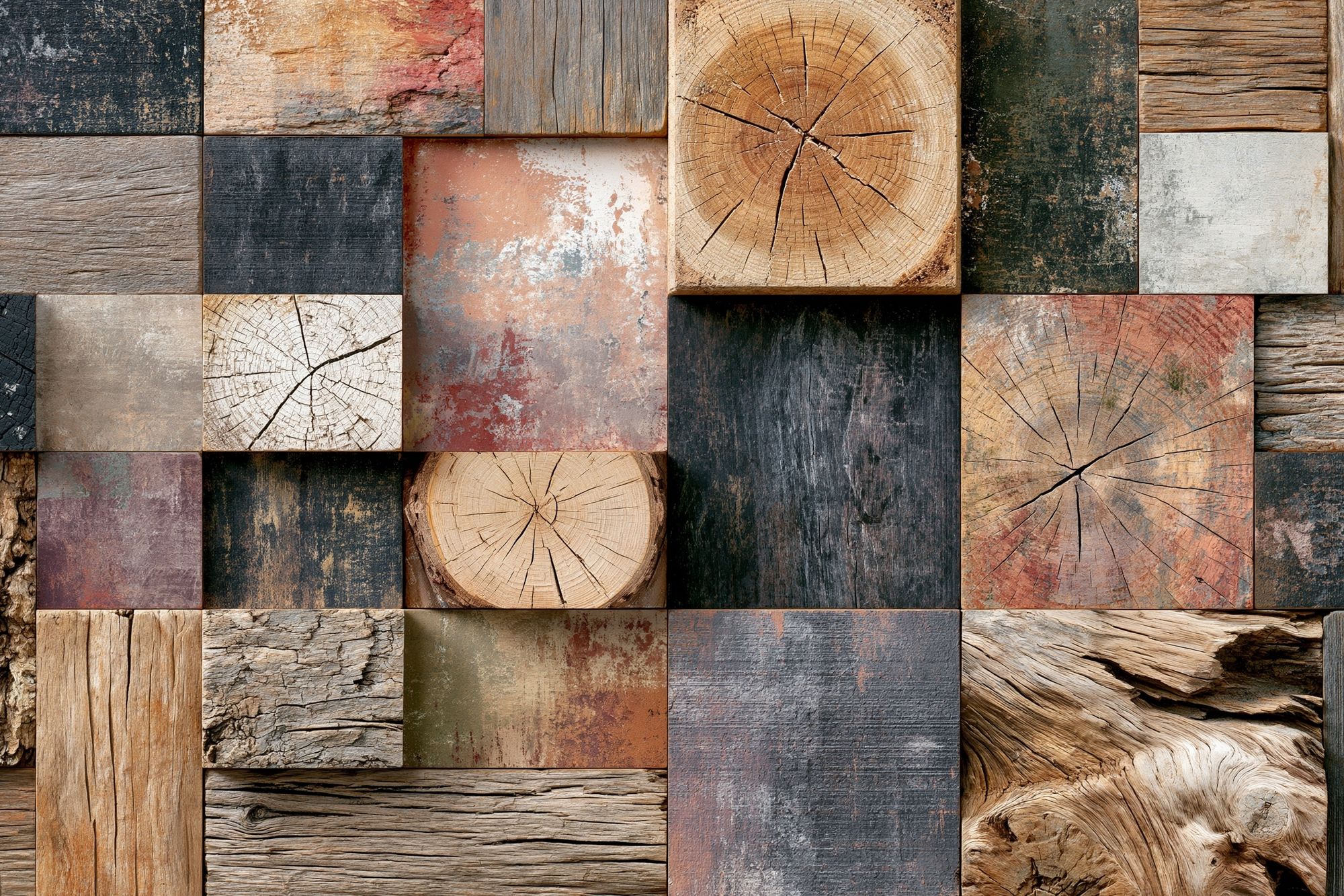 Rustic Wood Texture Collage Print. poster — abstract art