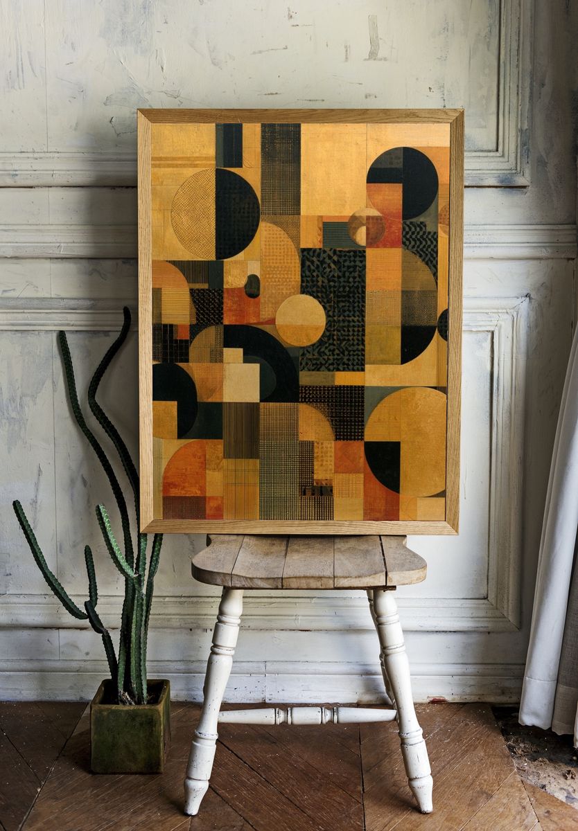 Golden Geometric Abstract Poster. — room view 1