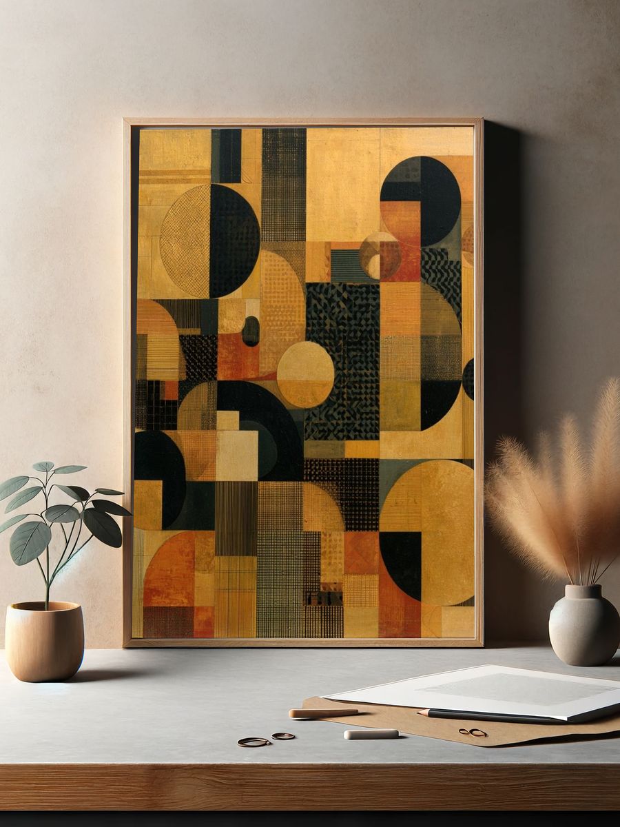 Golden Geometric Abstract Poster. — room view 2