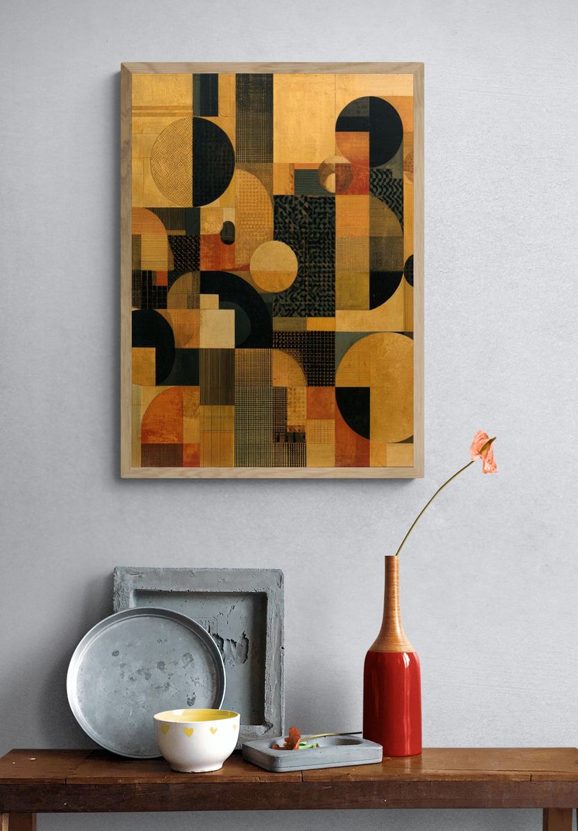 Golden Geometric Abstract Poster. — room view 3